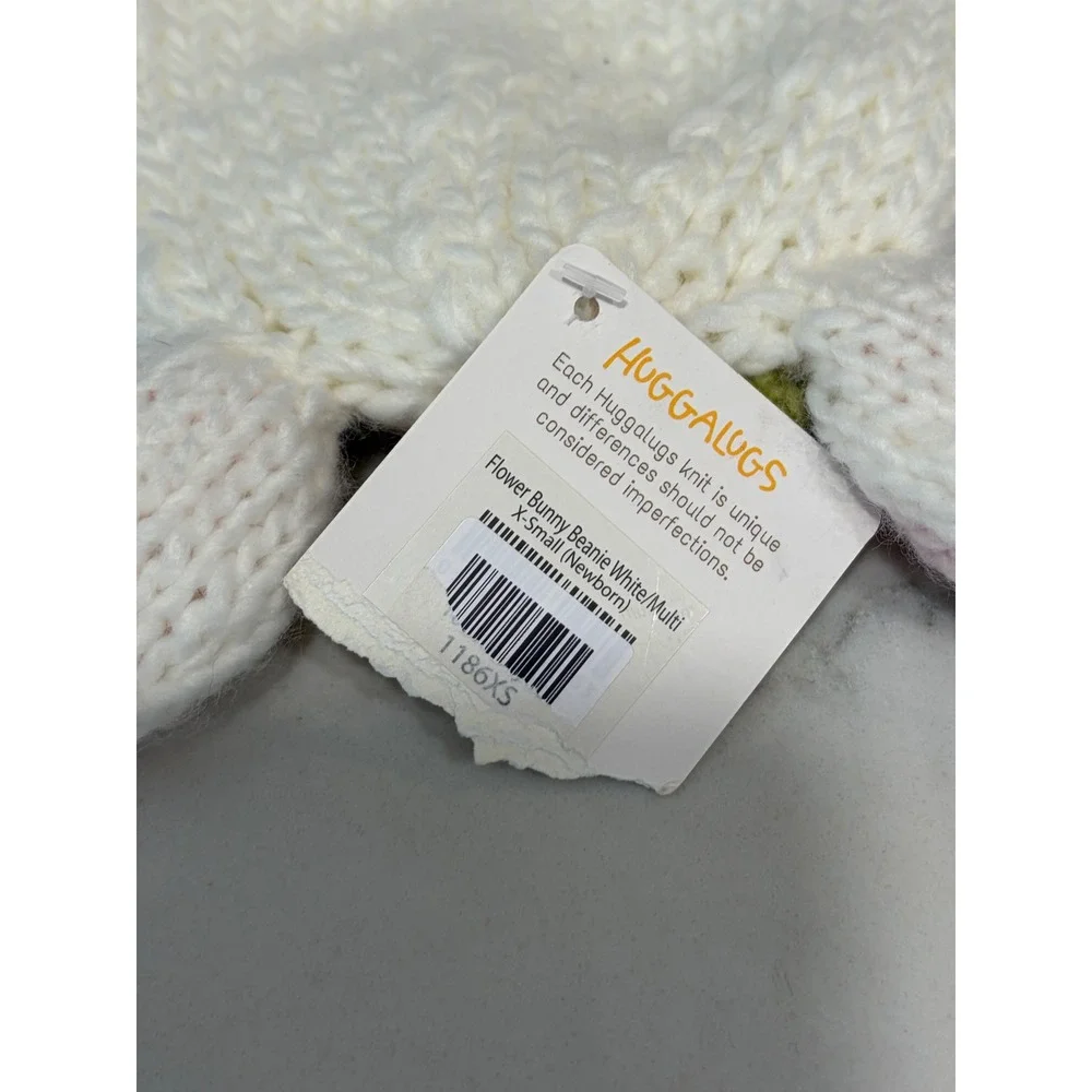 Huggalugs Flower Bunny Beanie White Multi Knit Hat Newborn XS 1186XS